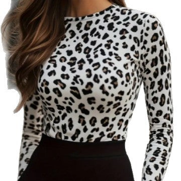 Elegant Leopard-Print T-Shirt For Women Perfect As A Base Layer