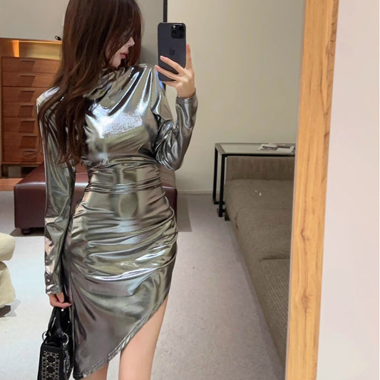 Fashionable Womens Half-turtleneck Long-sleeve Dress